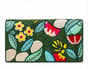 Women Bohemian Beaded Clutch Embroidered Floral Pattern Party Wedding Handbag Flap Closure Green Multicolor - Product Image 3
