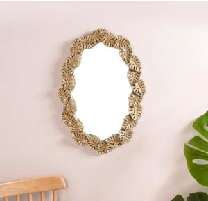 Oval Wall <b>Mirror</b> With Monstera Leaf Frame Bohemian Decorative Handmade Design For Bedroom Living Room - Product Image 4
