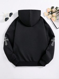 Sweat-shirts à capuche en molleton de coton noir à motif croix en strass pour hommes, fabrication de vêtements en gros avec logo personnalisé - Product Image 2