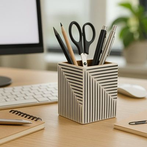 Porte-stylos carré en os incrusté, design Art Déco, réglable, ensemble multi-pièces, accessoires de bureau de haute qualité par Barkah Star - Product Image 1