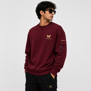 Sudadera de Cuello Redondo Color Granate para Hombre WARPRO, Logotipo Bordado, Diseño con Bolsillo, Corte Regular, Informal, para Otoño - Product Image 1