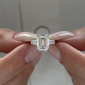 Five Carat <b>Emerald</b> Cut Moissanite Engagement <b>Ring</b> 925 <b>Silver</b> Prong Setting Three Stone Bridal <b>Ring</b> for Wedding Anniversary Party - Product Image 2