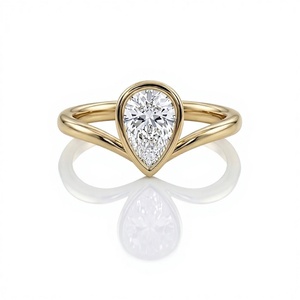 แหวนหมั้นเพชรทรงลูกแพร์ 2 กะรัต ขอบทอง 14K เพชรทรงลูกแพร์เพาะเลี้ยงในห้องปฏิบัติการ แหวนลายเชฟรอน แหวนแต่งงานทรงหยดน้ำแบบพิเศษ วงแหวนรูปตัววี - Product Image 1