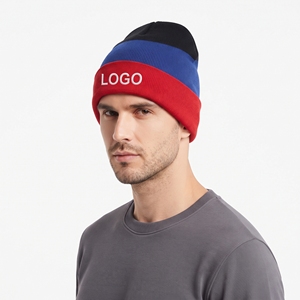 Bonnet d'hiver personnalisé épais à blocs de couleur, tricoté rayé avec revers, unisexe, doux et chaud pour l'extérieur - Product Image 4