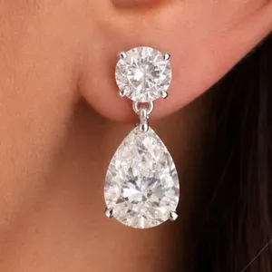 6.00Ct Pear Cut EF/VS1 Lab Grown Diamond Screw <b>Back</b> Drop <b>Earrings</b> 14k White Gold - Product Image 1