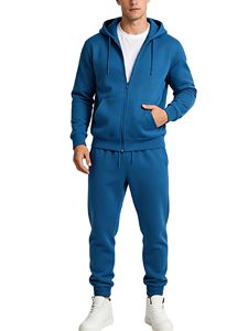 Ensemble sweat-shirt et pantalon de jogging pour homme, hiver, uni, à capuche, zippé, tricoté, imperméable, 100% polyester, coupe classique, décontracté, avec poches - Product Image 3