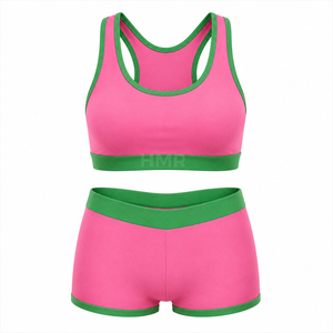 Ensemble de soutien-gorge et short de yoga respirant et léger HMR Sisterhood Sorority, couleur unie, dos croisé, pour la gym et l'entraînement - Product Image 5