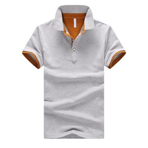 Polo de Manga Corta Gris para Hombre con Ribete Naranja, Informal, de Algodón Piqué, Transpirable, Corte Regular, Diseño con Botones - Product Image 1