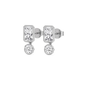 Boucles d'oreilles pendantes en or rose 9 carats avec diamants de laboratoire taille radiante et taille ronde, 2,60 CTW - Product Image 4