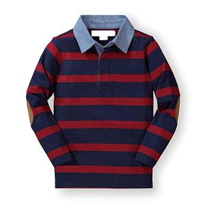 Chemise polo à manches longues pour homme, en coton molletonné, personnalisable, style rugby, couleurs rouge et bleu marine, rayée, pour homme. - Product Image 1