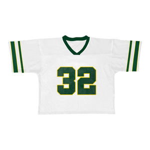 Maillot de football américain personnalisé blanc et vert en mesh, col en V, manches courtes, numéro 32, unisexe adulte, vêtement de sport respirant - Product Image 2