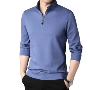 Polo de Punto Blanco de Manga Larga para Hombre, Cierre de Cremallera, Color Sólido, Corte Regular, Estilo Casual - Product Image 1