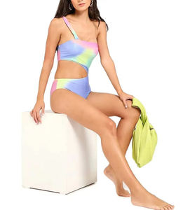 Conjunto de bikini con nudo frontal para mujer, traje de baño de tela acanalada, corte alto en las piernas, top corto acolchado, atuendo para fiesta en la piscina de verano - Product Image 4