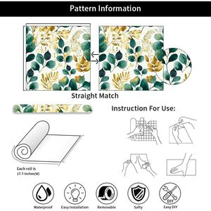 Carta da Parati Moderna Adesiva con Motivi Botanici in Acquerello, Decorazione Murale Autoadesiva con Piante e Foglie Verdi, Dorate e Bianche - Product Image 6