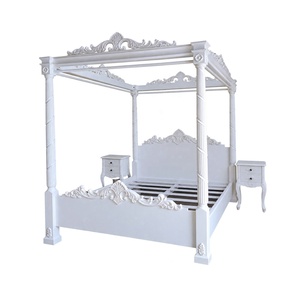 Lit à baldaquin en bois massif d'acajou, style français antique blanc, pour chambre à coucher, lits de style provincial français, taille king - Product Image 4