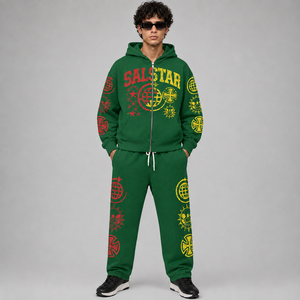 Ensemble de survêtement vert personnalisé pour homme, 2 pièces, sweat à capuche imprimé graphique, pantalon de jogging, fabricant de vêtements de sport streetwear - Product Image 3