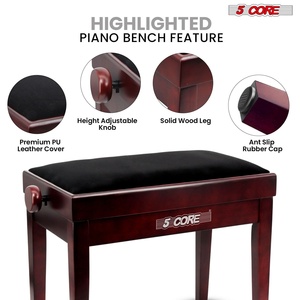 Banc de piano réglable à 5 niveaux, épaisseur 3,25 po, tabouret de clavier en bois massif, chaise de musicien robuste - Product Image 6