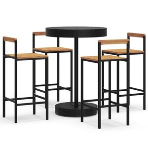 Set di mobili da Bar in legno di Acacia in Poly Rattan nero e legno massello 5 pezzi - Product Image 2