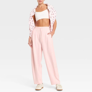 <b>Blush</b> Pink High Rise Barrel Wide Leg Sweatpants Women Tonal Drawstring Side Pocket Smooth Soft Pants - Product Image 5