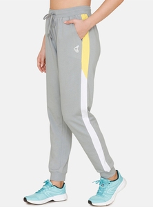 Pantalon de survêtement pour femme avec bande latérale jaune et blanche, taille élastique avec cordon de serrage, joggers décontractés en tissu tricoté respirant, collection Printemps - Product Image 3
