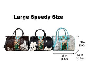 Western <b>Tooled</b> Genuine Cowhide <b>Leather</b> Large Speedy Bag Premium Pattern Hair-On Hide Crossbody Handmade Designer Duffel Bags - Product Image 2