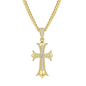 Achetez un pendentif croix en moissanite sertie de pierres, collier hip-hop en argent sterling 925 en ligne en Inde - Product Image 3