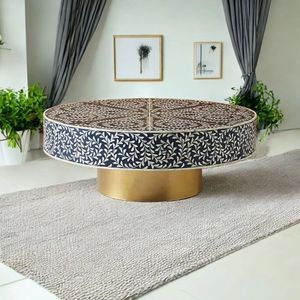Mesa de Centro Sofisticada con Incrustaciones de Hueso, Muebles de Lujo Hechos a Mano, Superficie Artística de Mosaico, Decoración Elegante para Sala de Estar - Product Image 1