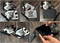 Dompet gelang kulit sapi dengan rumbai dan tali yang dapat dilepas, dompet gelang kulit sapi dengan motif bunga