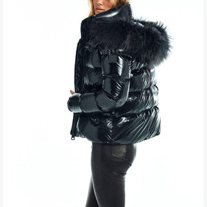 Veste matelassée brillante pour femme avec capuche en fourrure, fermeture éclair, manteau chaud d'hiver, coupe-vent, respirant, couleur unie, épaisse - Product Image 6