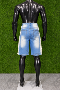 Shorts de Mezclilla Tejida de Lavado Claro, Corte Recto, Cintura Media, Franja Lateral, Ecológicos, Casuales, para Hombre, Verano, Otoño, Invierno - Product Image 6