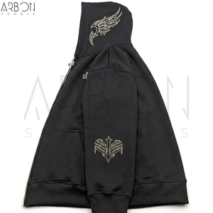 Sweat à capuche zippé noir pour homme 2026 OEM ODM, broderie gothique, streetwear, molletonné, avec logo personnalisé, décontracté, pour l'hiver - Product Image 4