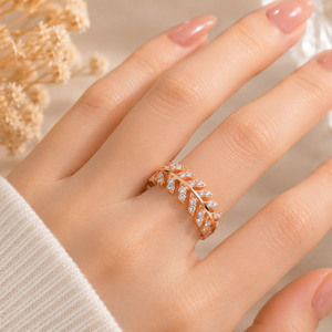 Olive Leaf Leaf-shaped Multi-row Rose Gold <b>Fine</b> <b>Rings</b> for Women - Product Image 3