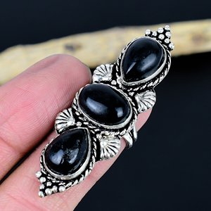 Natural Black Onyx Gemstone Adjustable Traditional Handmade Unisex Designer Ring Brass 925 Silver Plated Jewelry - Product Image 2