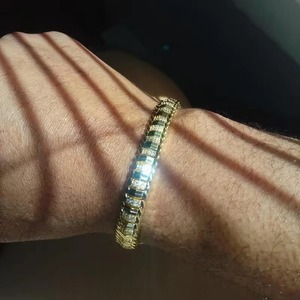 Bracelet en argent 925 pour homme, style présidentiel, chaîne en or avec diamants, finition or jaune, bracelet glacé, bijoux hip hop - Product Image 4