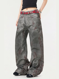 Vaqueros anchos de mezclilla para hombre, lavado oscuro, corte holgado, cintura alta, estilo casual urbano, algodón tejido para otoño - Product Image 6