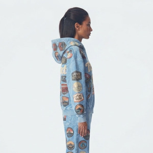 Sudadera con capucha de forro polar para mujer, bordada, con patchwork, informal, 100% algodón, manga larga, holgada, con hombros caídos, para invierno - Product Image 3