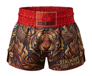 Shorts de boxe blancs et noirs STALWART IMPEX en satin de coton et polyester, écologiques, durables, à séchage rapide, haute élasticité, protecteurs - Product Image 4