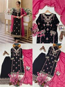 Best Selling Ethnic Wear Embroidered Reversible Quick Dry Work Top Dupatta Set Party Wear Kurta Palazzo Kurti <b>Pant</b> Set - Product Image 2