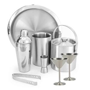Juego de Bar de Lujo en Plata, Kit de Coctelería de Acero Inoxidable con Bandeja de Servicio, Pinzas para Hielo y Jigger para Hotel, Bar y Fiestas - Product Image 1