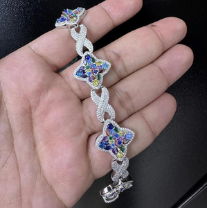 Pulsera de Plata con Moissanita y Mariposa, Brazalete de Eslabones con Gemas de Colores, Joyería de Lujo de Moda, Regalo para Mujer - Product Image 2