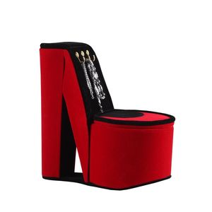 High <b>Heel</b> Shoe Design 9\" Tall <b>Red</b> Velvet Jewelry Box with Hooks - Product Image 1