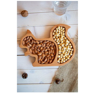 Plateau à fruits secs en bois luxueux en forme d'écureuil à 2 compartiments, meilleur article de décoration de table en gros - Product Image 1