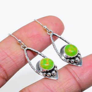 Copper Green Turquoise <b>Earrings</b> 925 Sterling <b>Silver</b> Handmade Minimalist <b>Drop</b> <b>Earrings</b> - Product Image 2