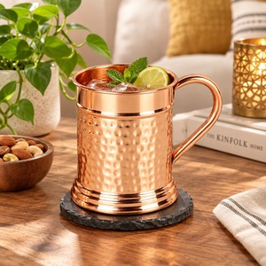 Pure Copper Beer Mug Hammered Finish <b>Moscow</b> <b>Mule</b> Mug 18 oz Capacity Metal Drinkware <b>Cup</b> with Handle for Home Party Bar Decor - Product Image 2