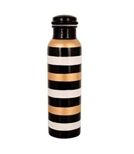 Botella de Agua Metálica Moderna con Rayas, con Tapa, Portátil, para Viajes, Diseño en Negro, Blanco y Dorado - Product Image 1