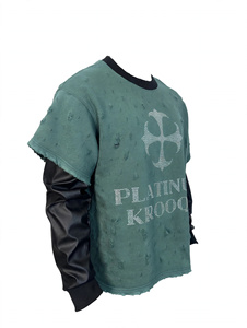 เสื้อสเวตเชิ้ตผู้ชายสไตล์วินเทจสีเขียวแบบดิสเทรส ตกแต่งด้วยกราฟิกประดับเพชร แขนยาว ทรงโอเวอร์ไซส์ หนานุ่ม แฟชั่น - Product Image 3