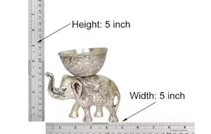 Traditional Indian Silvery <b>Elephant</b> Bowl Embossed Aluminum Handmade Modern <b>Decorative</b> Serving Dish Diwali Birthday Ramadan - Product Image 2