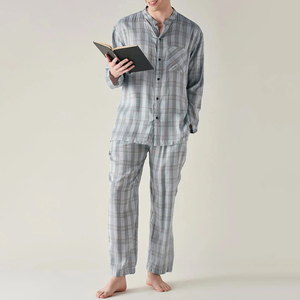 Ensemble de pyjama en coton à manches longues à carreaux pour homme, vêtements de nuit décontractés, tenue d'automne, longueur intégrale avec poches, tissu tissé doux - Product Image 6