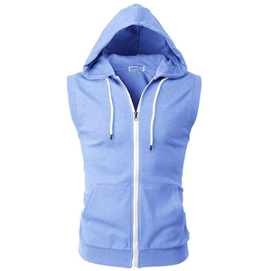 Débardeurs à capuche sans manches pour hommes, personnalisés, respirants, unis, pour l'entraînement et la gym, avec fermeture éclair, 100% coton, pour l'automne - Product Image 3