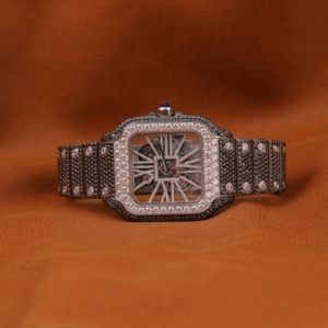 Luxury VVS Moissanite Diamond <b>Watch</b> Silver Fully Iced Out Round Case Date Calendar Window <b>Arabic</b> Dial Baguette Bezel <b>Watch</b> - Product Image 1